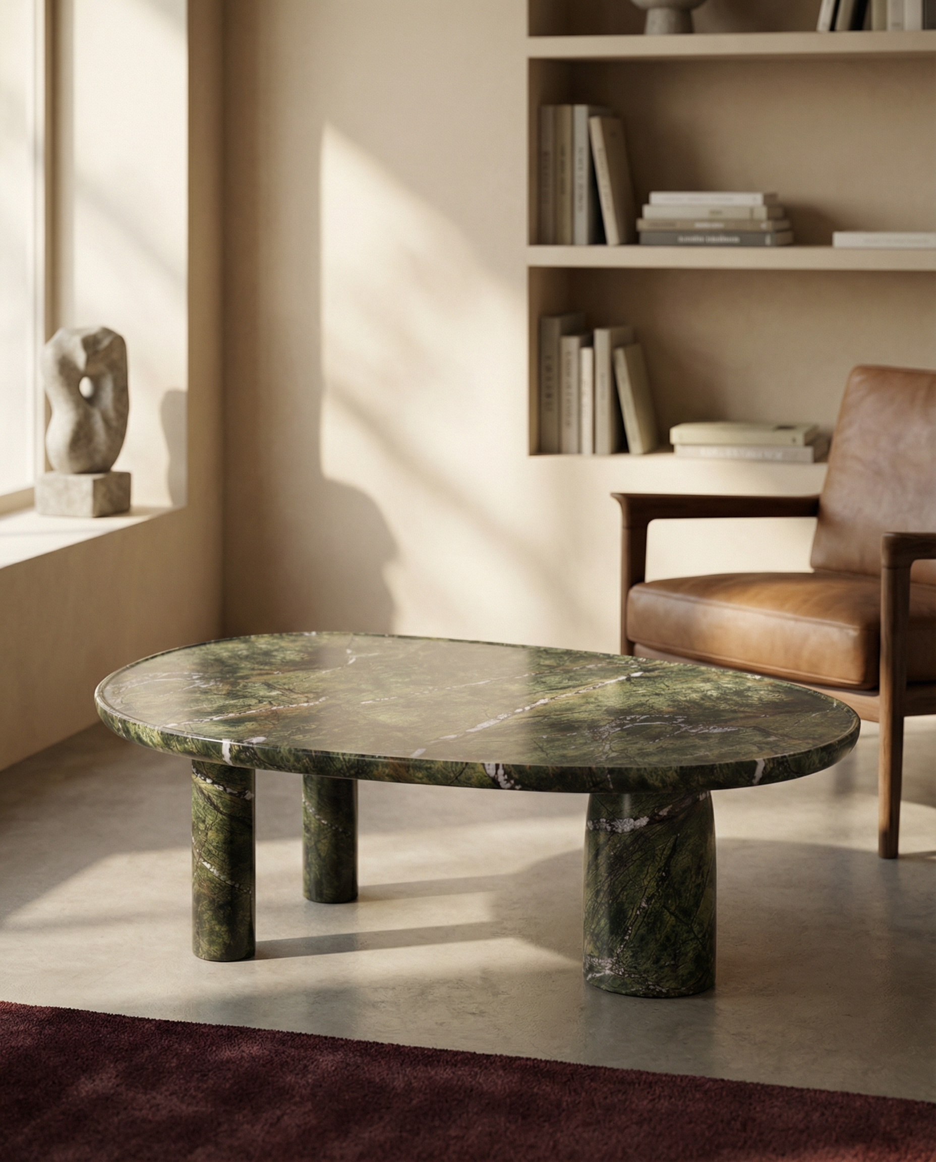 Icaro side table — marble disc balanced on a slender stone column